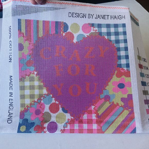 Ehrman Needlepoint Kit Crazy For You Pink Heart Valentine Gingham Janet Heigh - Picture 9 of 11